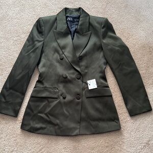 Zara Women's Green Double-Breasted Blazer. Size S. NWOT